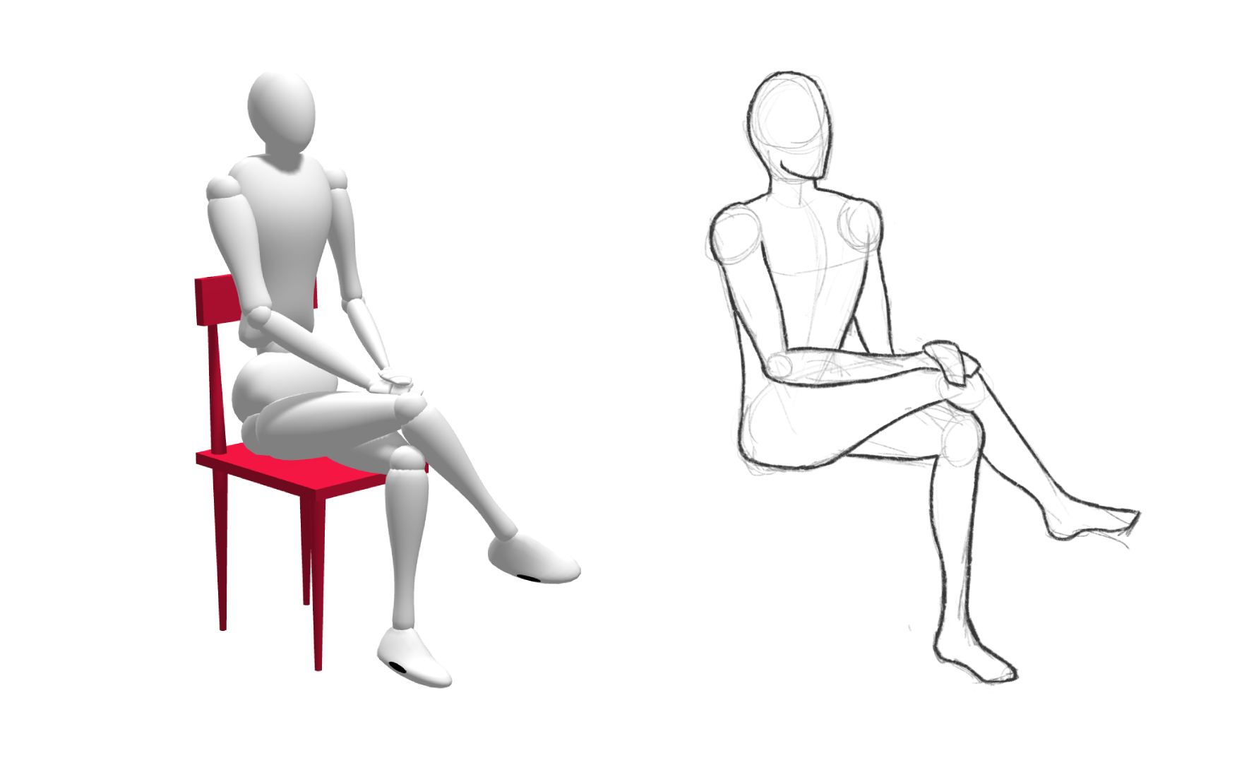 绘画临摹速写人体模型-坐姿+椅子